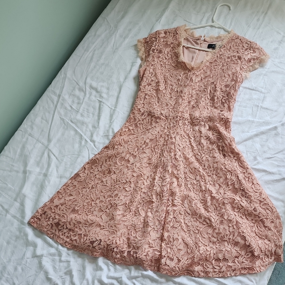 Pink Powder DRESS Sleeve V-Neck A-Line Mini Dress